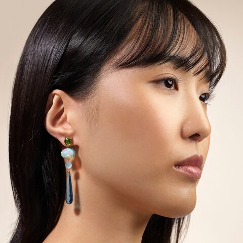 boucles d'oreilles Ole Lynggaard en or jaune 18 ct avec tourmaline & opale & aigue-marine & topaze bleue