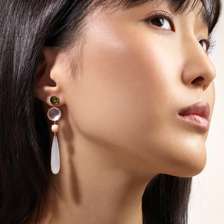boucles d'oreilles Ole Lynggaard en or jaune 18 ct avec tourmaline & quartz & corail & pierre de lune
