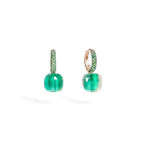 Pomellato oorringen in rosé goud 18kt met prasioliet & malachiet en tsavorit