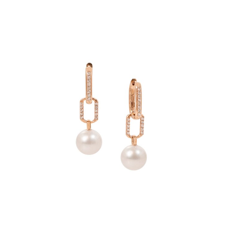 boucles d'oreilles Utopia en or rose 18 ct avec perles entouré de briljants de 0,23 karaat