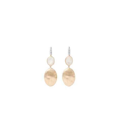 boucles d'oreilles Marco Bicego en or jaune 18 ct avec nacre entouré de briljants de 0,05 karaat