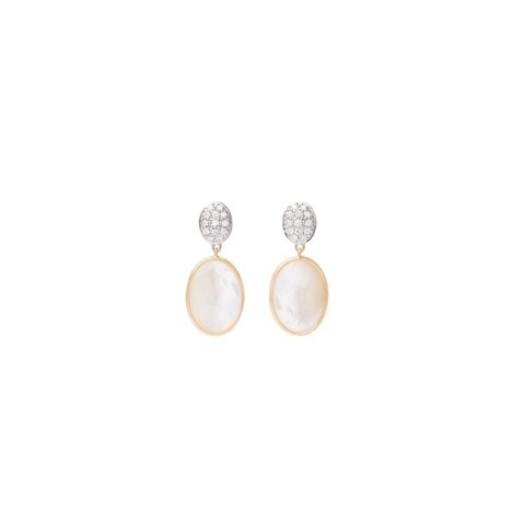 boucles d'oreilles Marco Bicego en or jaune 18 ct avec nacre entouré de briljants de 0,20 karaat