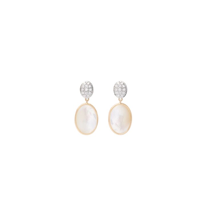 boucles d'oreilles Marco Bicego en or jaune 18 ct avec nacre entouré de briljants de 0,20 karaat