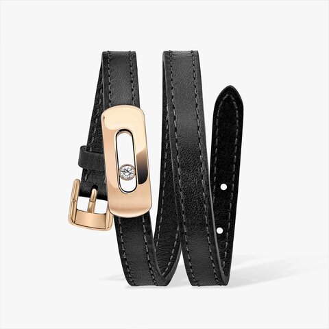 bracelet Messika en cuir et or rose avec brillant de 0.08 carat