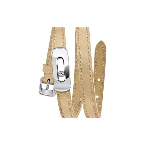 bracelet Messika en cuir et or blanc avec brillant de 0.08 carat