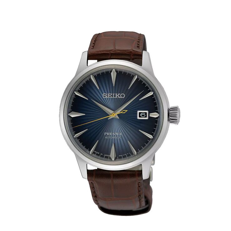 Seiko horloge met een kast in staal, met een wijzerplaat in het blauw en een diameter van 40,5