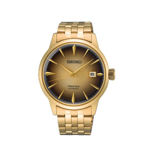 Seiko horloge met een kast in gele pvd-coating, met een wijzerplaat in het bruin en een diameter van 40.5 mm