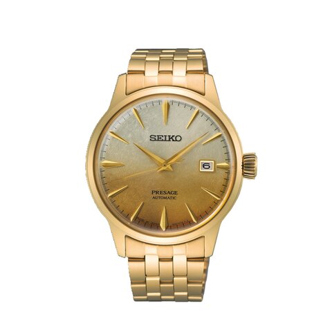Seiko horloge met een kast in gele pvd-coating, met een wijzerplaat in het geel verguld en een diameter van 40.5 mm