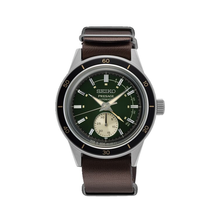 Seiko horloge met een kast in staal, met een wijzerplaat in het groen en een diameter van 41