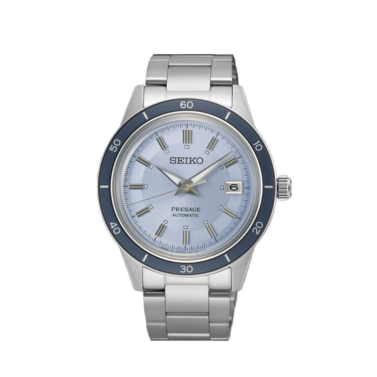 Seiko horloge met een kast in staal, met een wijzerplaat in het blauw en een diameter van 41