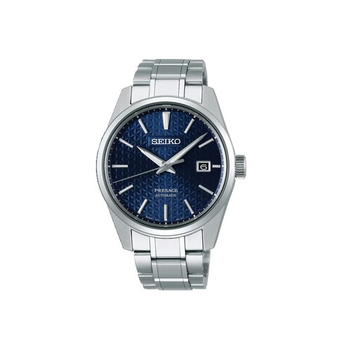 Seiko horloge met een kast in staal, met een wijzerplaat in het blauw en een diameter van 39 mm