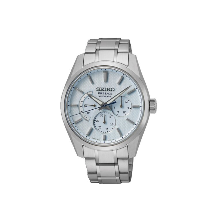 Seiko horloge met een kast in staal, met een wijzerplaat in het blauw en een diameter van 40