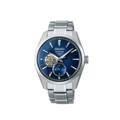 Seiko horloge met een kast in staal, met een wijzerplaat in het blauw en een diameter van 40 mm