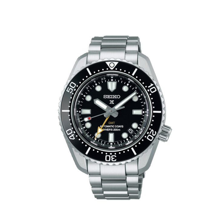Seiko horloge met een kast in staal, met een wijzerplaat in het zwart en een diameter van 42