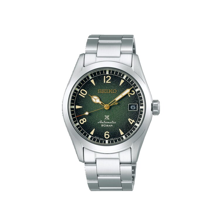 Seiko horloge met een kast in staal, met een wijzerplaat in het groen en een diameter van 38