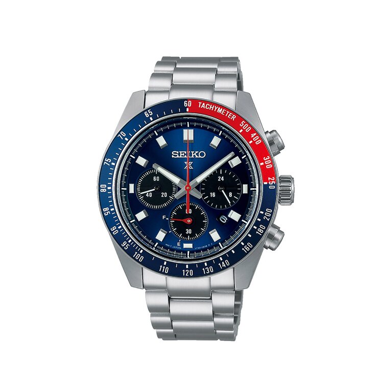 Seiko horloge met een kast in staal, met een wijzerplaat in het blauw en een diameter van 41