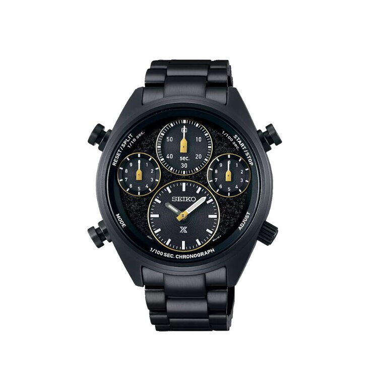 Seiko horloge met een kast in staal, met een wijzerplaat in het zwart en een diameter van 42