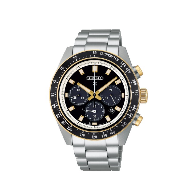 Seiko horloge met een kast in staal, met een wijzerplaat in het zwart en een diameter van 41 mm