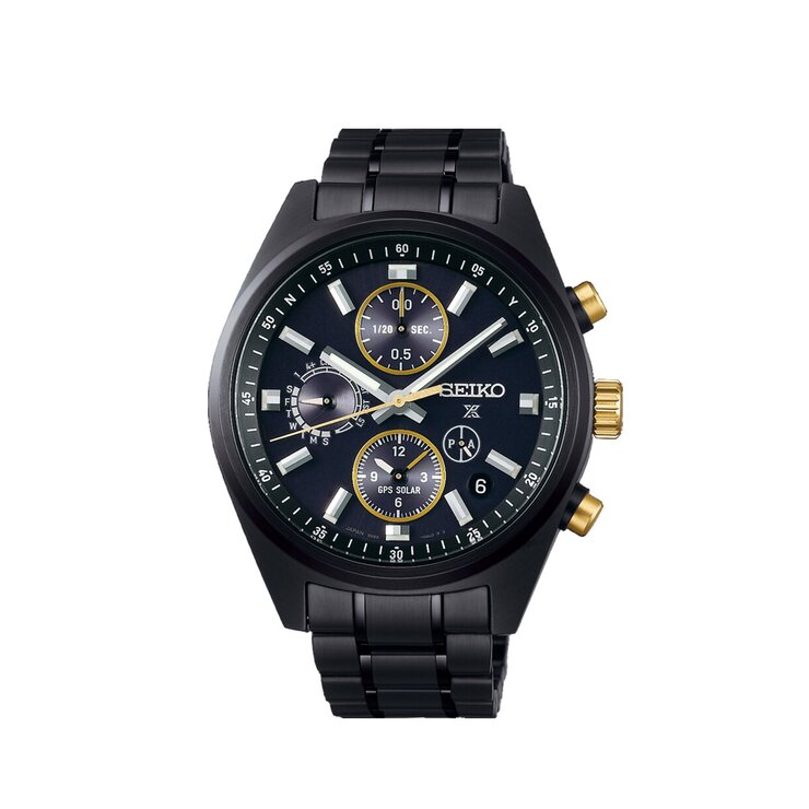 Seiko horloge met een kast in staal, met een wijzerplaat in het zwart en een diameter van 42