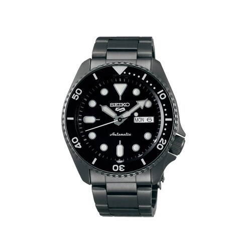 Seiko horloge met een kast in staal, met een wijzerplaat in het zwart en een diameter van 42.5 mm