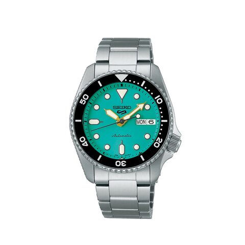 Seiko horloge met een kast in staal, met een wijzerplaat in het groen en een diameter van 38 mm