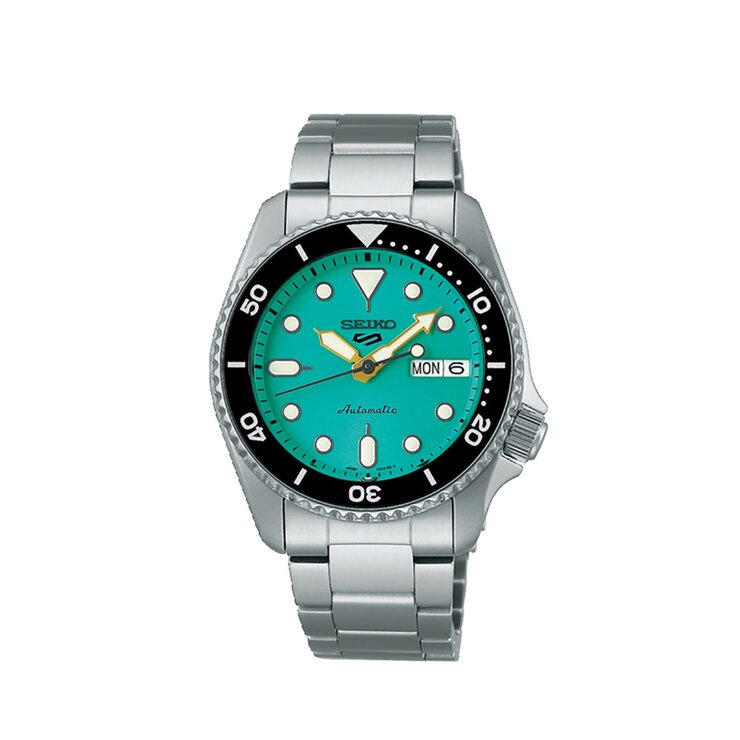 Seiko horloge met een kast in staal, met een wijzerplaat in het groen en een diameter van 38