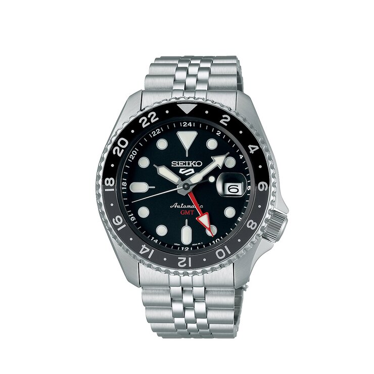 Seiko horloge met een kast in staal, met een wijzerplaat in het zwart en een diameter van 42.5 mm