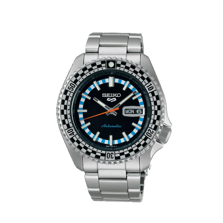Seiko horloge met een kast in staal, met een wijzerplaat in het zwart en een diameter van 42,5
