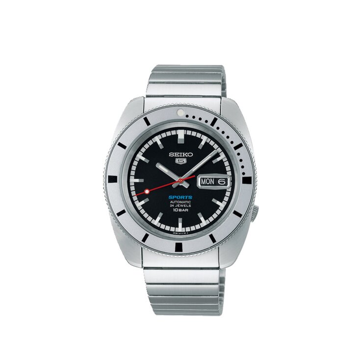 Seiko horloge met een kast in staal, met een wijzerplaat in het zwart en een diameter van 38.5 mm