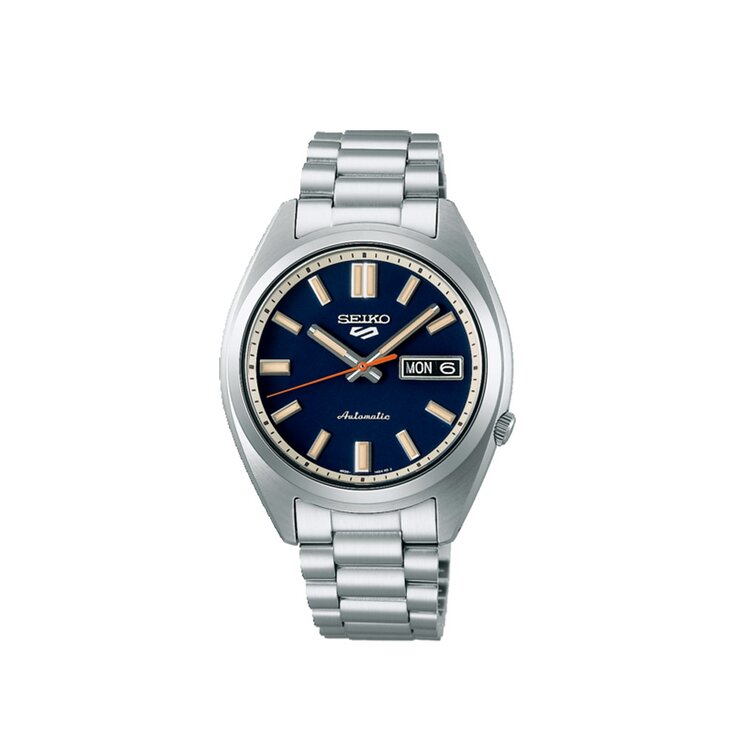 Seiko horloge met een kast in staal en een wijzerplaat in het blauw