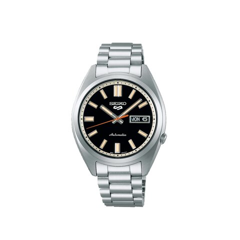 Seiko horloge met een kast in staal en een wijzerplaat in het zwart