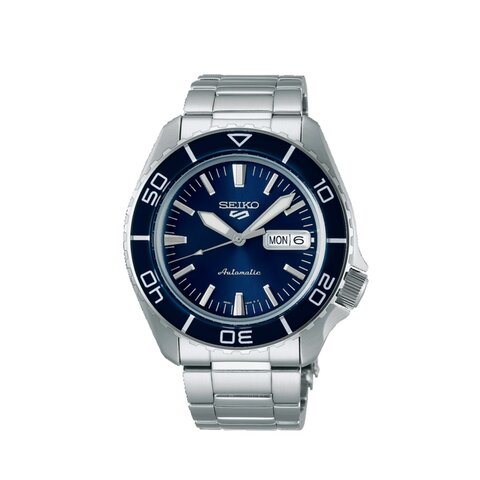 Seiko horloge met een kast in staal, met een wijzerplaat in het blauw en een diameter van 42.5 mm