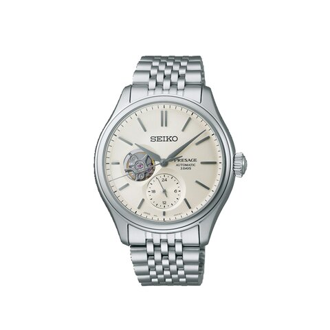 Seiko horloge met een kast in staal, met een wijzerplaat in het beige en een diameter van 40 mm