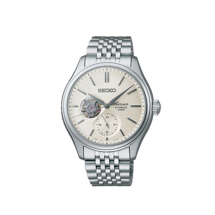 Seiko horloge met een kast in staal, met een wijzerplaat in het beige en een diameter van 40