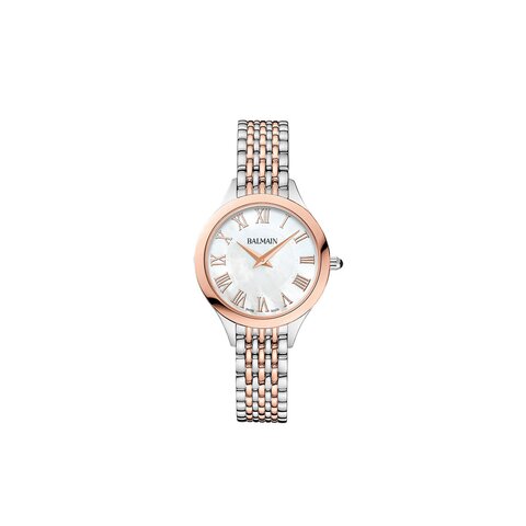 Balmain horloge met een kast in rosé pvd-coating op staal, met een wijzerplaat in het parelmoer en een diameter van 29 mm