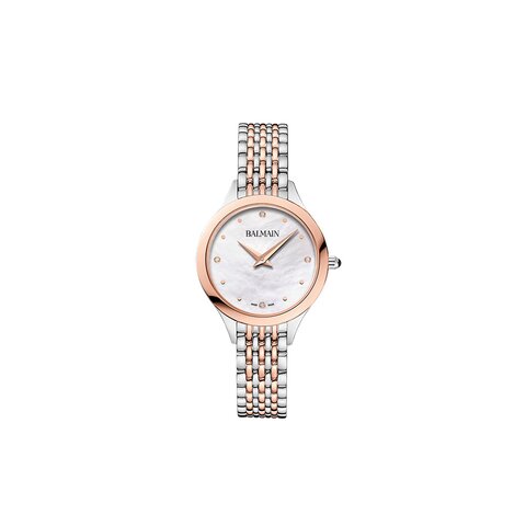Balmain horloge met een kast in rosé pvd-coating op staal, met een wijzerplaat in het parelmoer met  briljant en een diameter van 29 mm