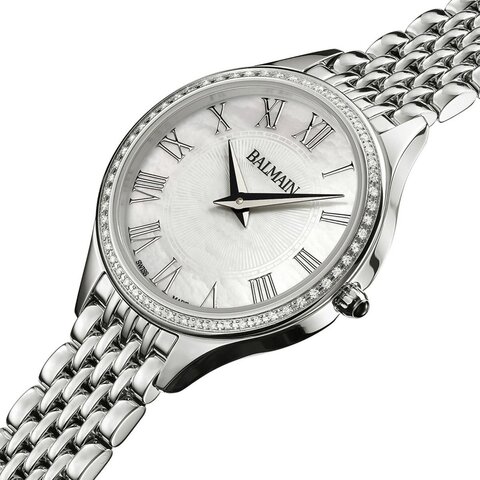 Balmain horloge met een kast in staal, met een wijzerplaat in het parelmoer en een diameter van 29 mm
