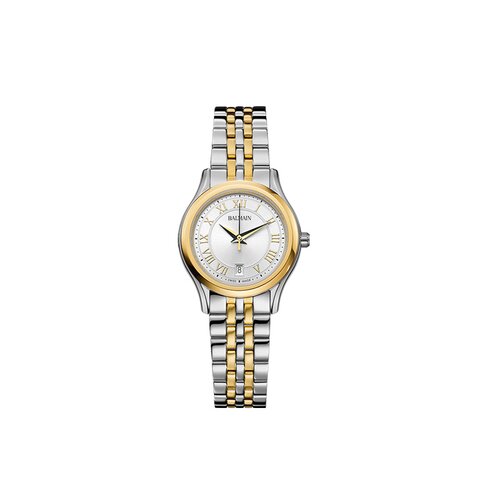 Balmain horloge met een kast in gele pvd-coating op staal, met een wijzerplaat in het zilver en een diameter van 27.5 mm