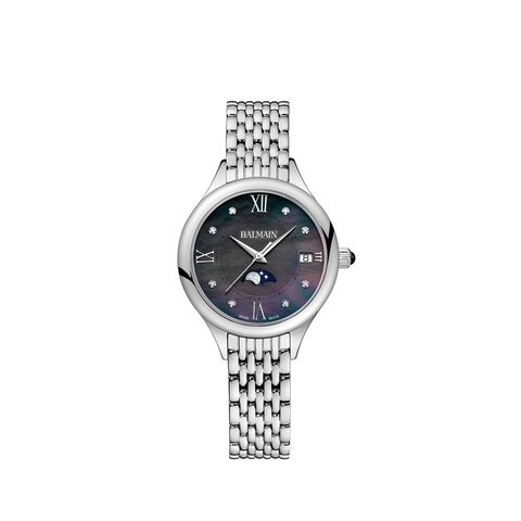 Balmain horloge met een kast in staal, met een wijzerplaat in het parelmoer met  briljant en een diameter van 31 mm