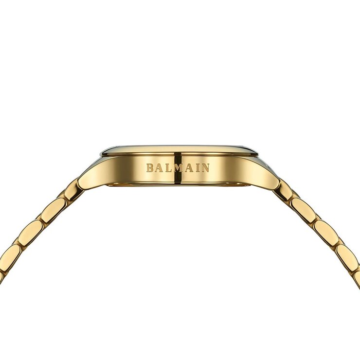 Balmain horloge met een kast in gele pvd-coating, met een wijzerplaat in het parelmoer met  briljant en een diameter van 31 mm