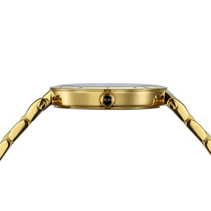 Balmain horloge met een kast in gele pvd-coating, met een wijzerplaat in het wit en een diameter van 33 mm