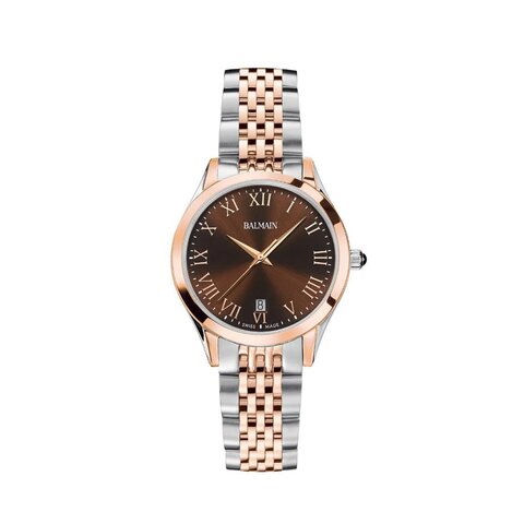 Balmain horloge met een kast in staal, met een wijzerplaat in het bruin en een diameter van 34 mm