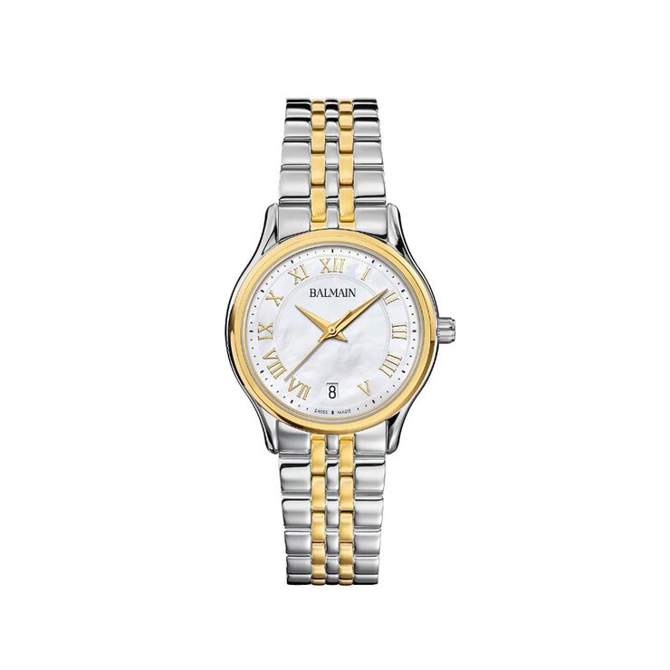Balmain horloge met een kast in staal, met een wijzerplaat in het parelmoer en een diameter van 32 mm