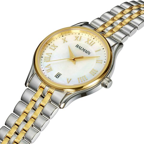 Balmain horloge met een kast in staal, met een wijzerplaat in het parelmoer en een diameter van 32 mm