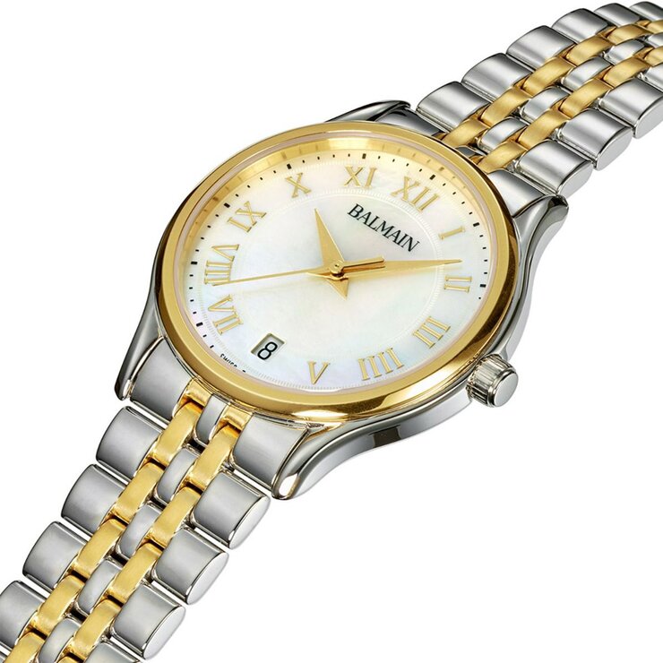 Balmain horloge met een kast in staal, met een wijzerplaat in het parelmoer en een diameter van 32 mm