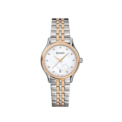 Balmain horloge met een kast in staal, met een wijzerplaat in het parelmoer met  briljant en een diameter van 32 mm