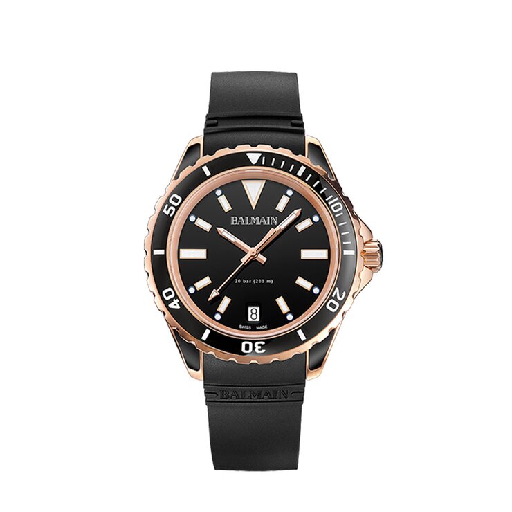 Balmain horloge met een kast in rosé pvd-coating, met een wijzerplaat in het zwart en een diameter van 38.5 mm