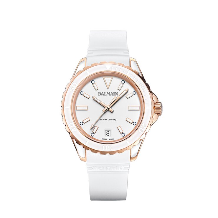 Balmain horloge met een kast in rosé pvd-coating, met een wijzerplaat in het wit en een diameter van 38.5 mm
