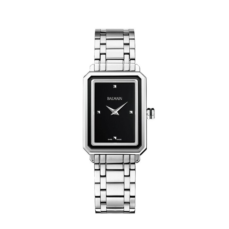 Balmain horloge met een kast in staal, met een wijzerplaat in het zwart en een diameter van 25 x 33 mm