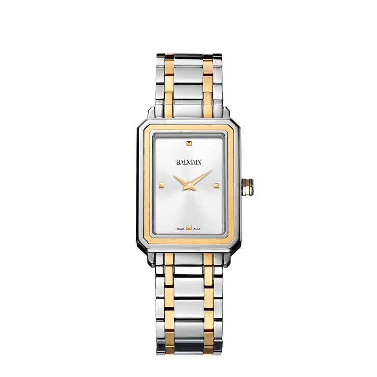 Balmain horloge met een kast in staal, met een wijzerplaat in het zilver en een diameter van 25 x 33 mm